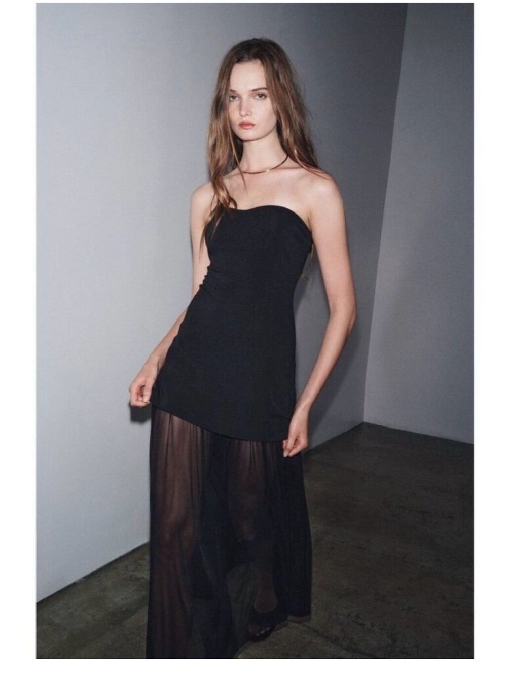 Zara Combination Strapless Black Sheer Maxi Dress